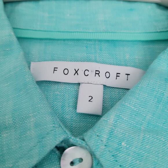 Foxcroft Womens Button Up Blouse Top Size 2 Blue 100% Linen Long Sleeve Collared - Picture 2 of 6